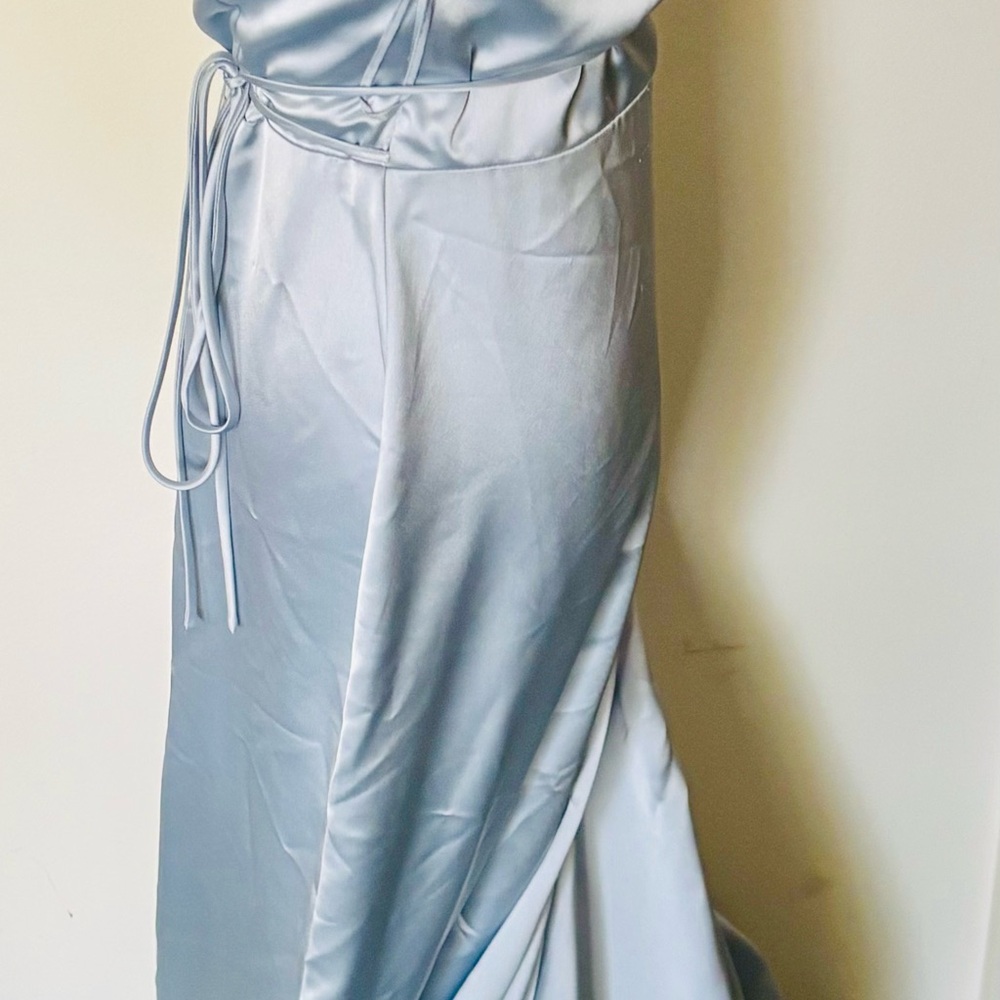 Amsale Bridesmaid Gracia Sz 10 Ice Blue Maxi Wrap Formal Dress - Picture 8 of 14